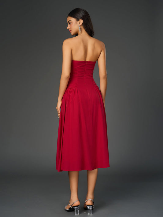 Ruched Waist Backless Prom Tube Dress