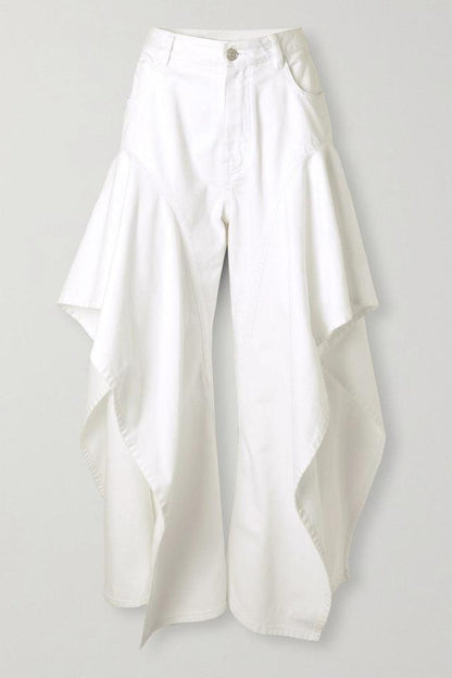 Vaqueros de tiro medio y pierna ancha con volantes