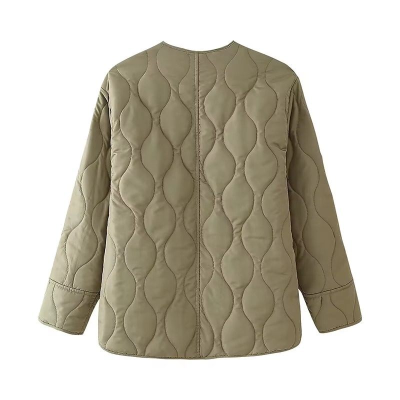 Abrigo acolchado con cuello redondo y botones para mujer, fácil de llevar | Ideal para otoño/invierno