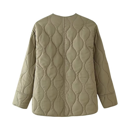 Abrigo acolchado con cuello redondo y botones para mujer, fácil de llevar | Ideal para otoño/invierno