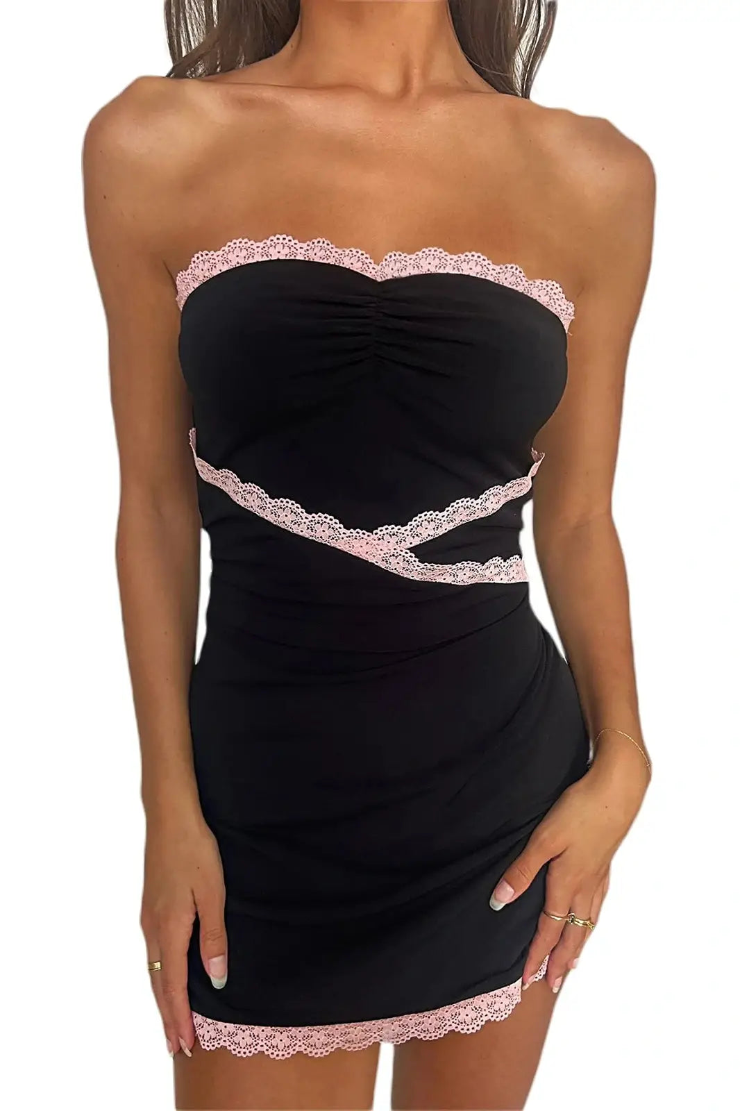 Patchwork Lace Bustier Mini Dress