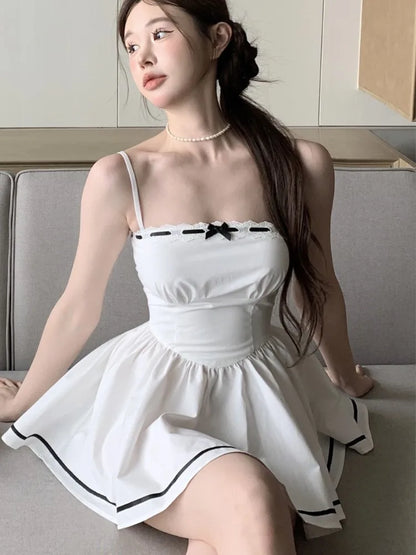Summer Preppy Spaghetti Strap Mini Dresses for Women With Shawl 2000s Party Dress One-Piece Y2k Korean Fashion Vestidos Mujer