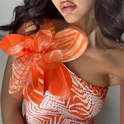 Solid White Lace Up Floral Backless One Piece Swimwear