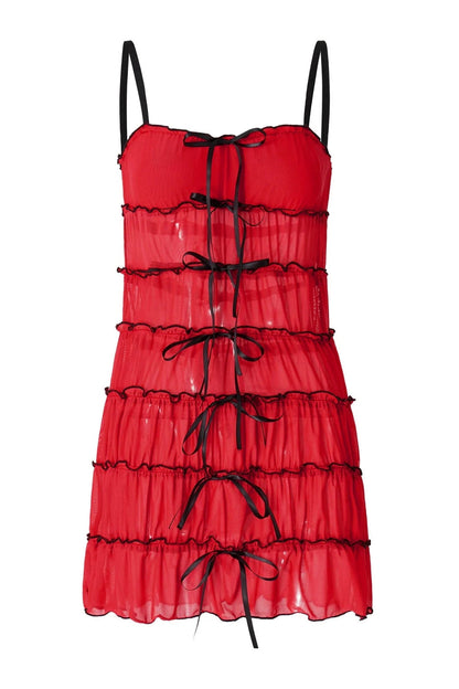 Pleated Mini Dress with Spaghetti Straps and See-Through Detail