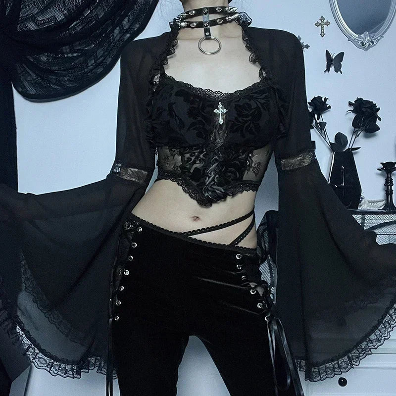 Elegant Lace Trimmed Mesh Top