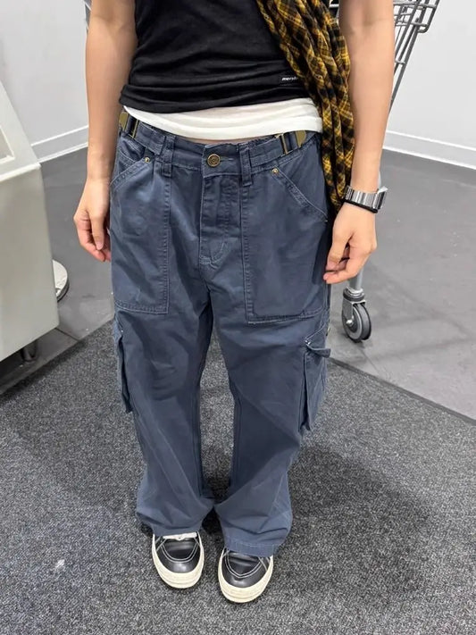 American Retro Multi Pocket Jeans for Women Y2k High Waist Loose Wide Leg Pants Early Autumn New Straight Trousers