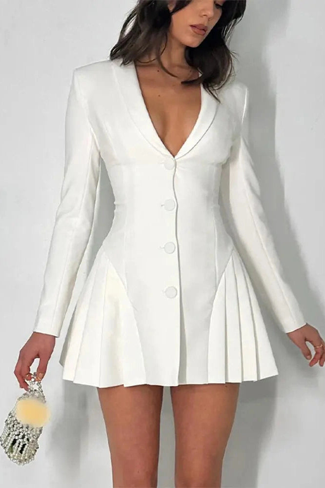 V-Neck Long Sleeve Mini Dress with High Waist