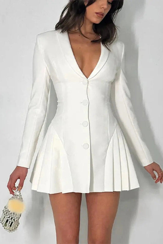 V-Neck Long Sleeve Mini Dress with High Waist