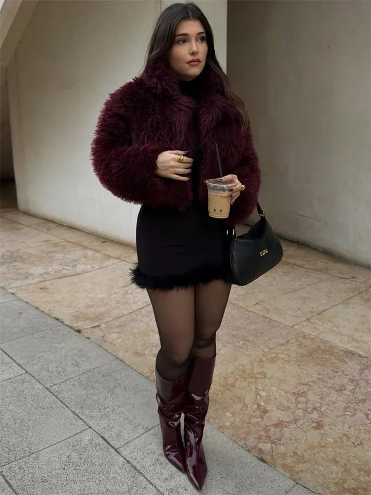 Winter Female Fur Feather Overcoat Loose Patchwork Long Sleeve Lapel Solid Casual Streetwear Women’s Luxury 2025 Coat New