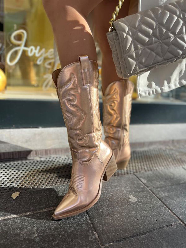 Botines casuales estilo vaquero occidental con tacón para mujer | Ideales para días informales