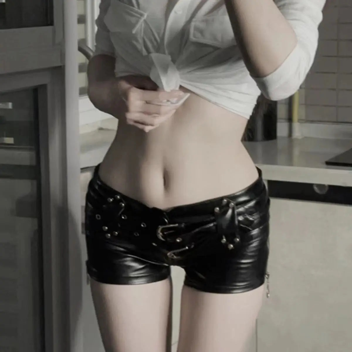 Y2K Vintage Low-Waist PU Shorts