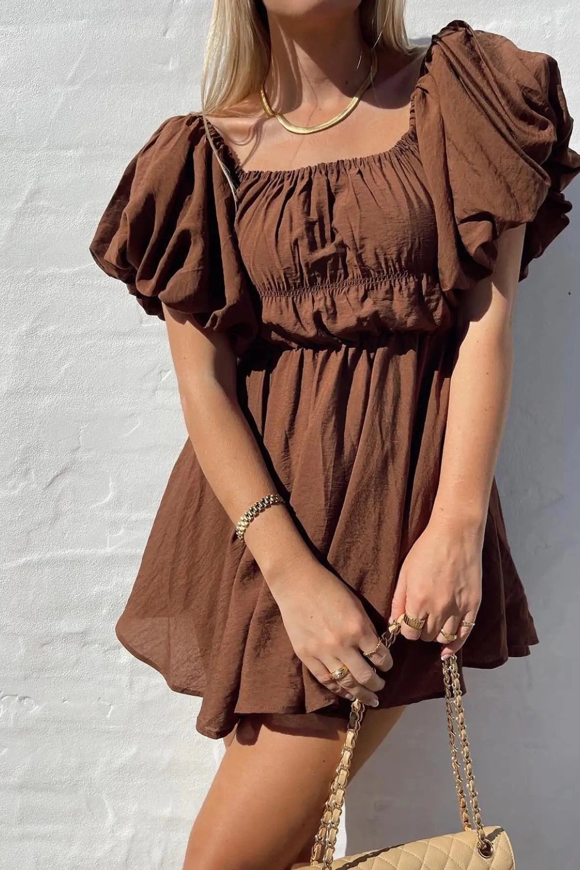 Puff Sleeve Off Shoulder A-Line Mini Dress