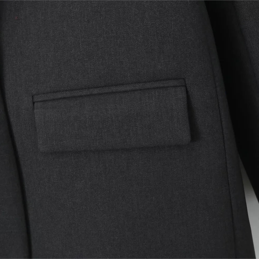 Chill Dark Gray Oversized Blazer Boyfriend Vintage Women Notched Collar Loose Suit Fashion Coat