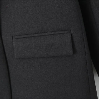 Chill Dark Gray Oversized Blazer Boyfriend Vintage Women Notched Collar Loose Suit Fashion Coat
