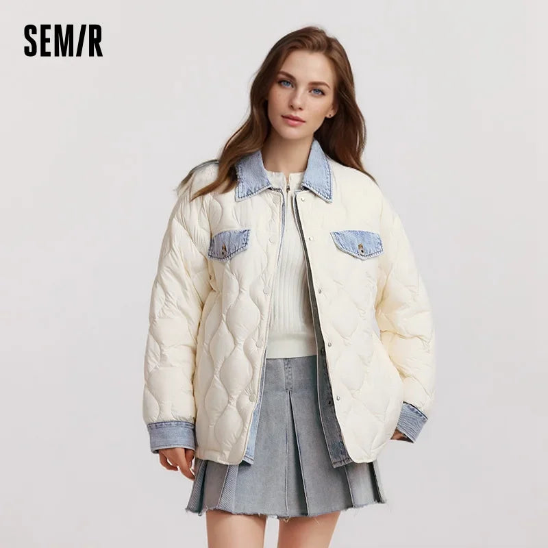 Down Jacket Women Mid-Length Waterproof Patchwork  New Winter Antistatic Loose Outerwear Down Jacket