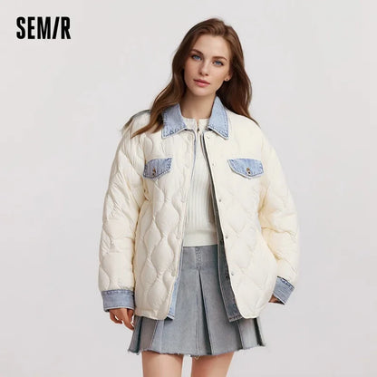 Down Jacket Women Mid-Length Waterproof Patchwork  New Winter Antistatic Loose Outerwear Down Jacket