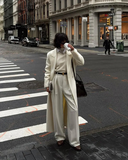 White Elegant Double Breasted Loose Woolen Coat Women Chic Oversized Long Sleeve Overcoat Fall Winter New Ladies Outerwear