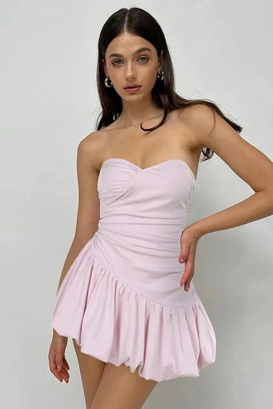 Strapless Sleeveless High Waisted A-Line Mini Dress