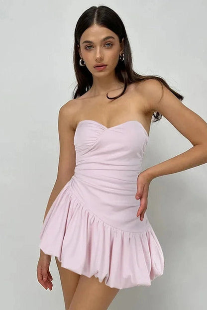 Strapless Sleeveless High Waisted A-Line Mini Dress