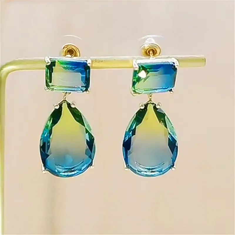 Luxury Blue Green Crystal Water Drop Earrings for Women by Lizakosht New Designer Jewelry