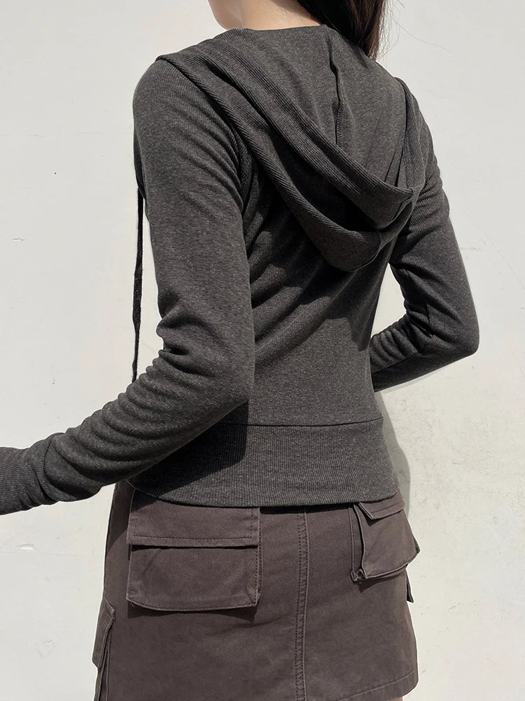 Solid Knitted Autumn Winter Women¡¯s Sweats Cardigan Long Sleeve Ribbed Causal Basic s Fashion Zip Up Hooded Coat