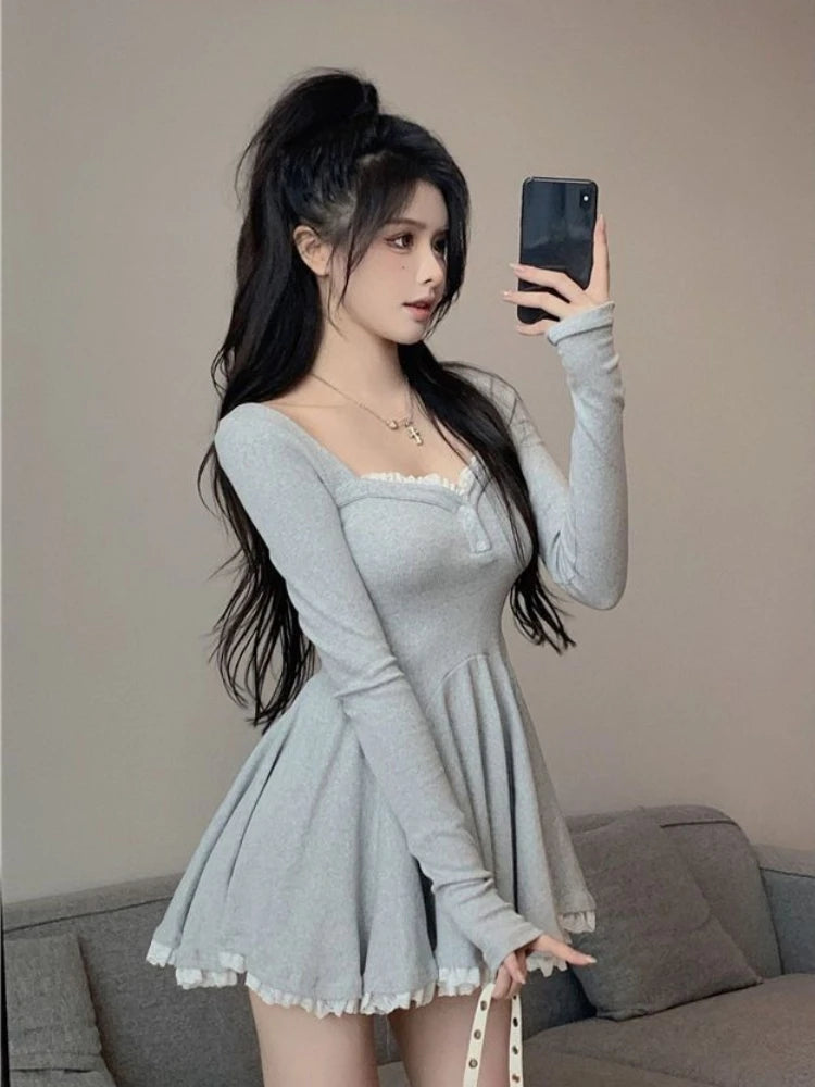 Women Fashion Mini Y2K Dress Autumn Spring New Vestidos Female Elegant Chic Slim Sexy Clothes