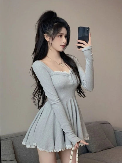 Women Fashion Mini Y2K Dress Autumn Spring New Vestidos Female Elegant Chic Slim Sexy Clothes