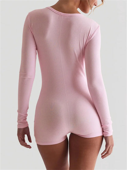 Skinny Ribbed Summer Yoga Jumpsuit Female Rompers Long Sleeve High Waist Solid Bodysuit Streetwear Women’s Fashion Rompers