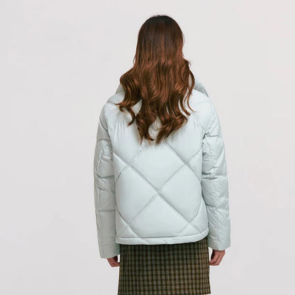 Cotton Clothing Women Loose Stand Collar Simple Casual Temperament Winter Gentle Waterproof Rhombus Versatile Thick Coat