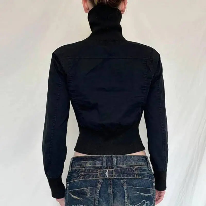 Retro Zip Up Stand Collar Jacket