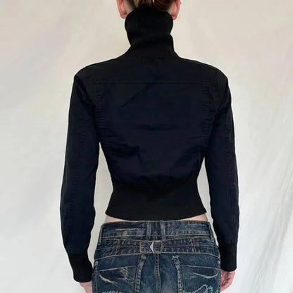 Retro Zip Up Stand Collar Jacket