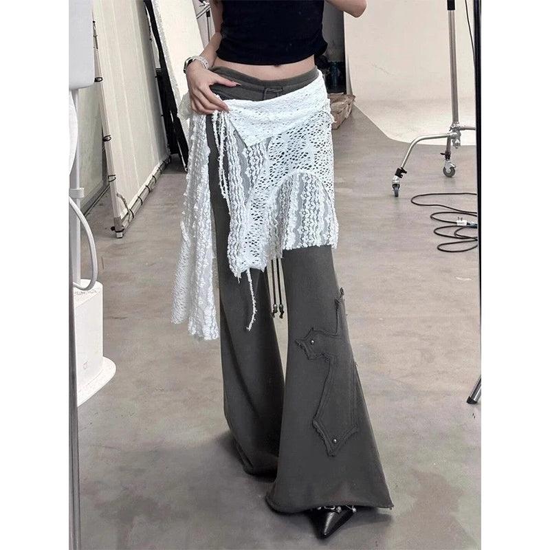 Y2K Irregular Mini Skirts Women Harajuku Aesthetic White Lace Tulle Bandage Skirt Japanese Vintage Hollow Out Faldas New