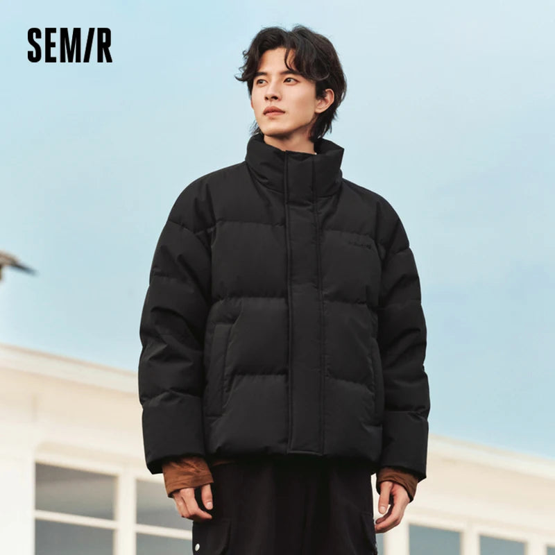 Down Jacket Men  Winter New Contrast Color Texture Printing Couple Puffer Coat Thick Outerwear Trendy Down Jacket