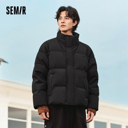 Down Jacket Men  Winter New Contrast Color Texture Printing Couple Puffer Coat Thick Outerwear Trendy Down Jacket