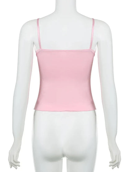 Voguable Kawaii Lace Bow Patchwork Camis Coquette Aesthetic V Neck Corset Tops Y2K Streetwear FeAesthetic Clothes