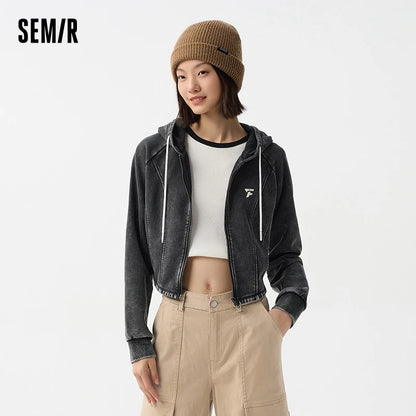 Outerwear Women Short Style Raglan-sleeved Vintage Simple Spring Slimming Skinny Hooded Jacket Sporty Style
