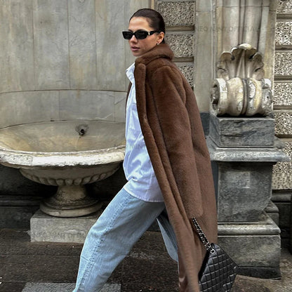 Winter Luxury Faux Mink Fur Coat Women Iconic Brand Long Outerwear Jacket Crystal Hooks Street Style Warm Overcoat
