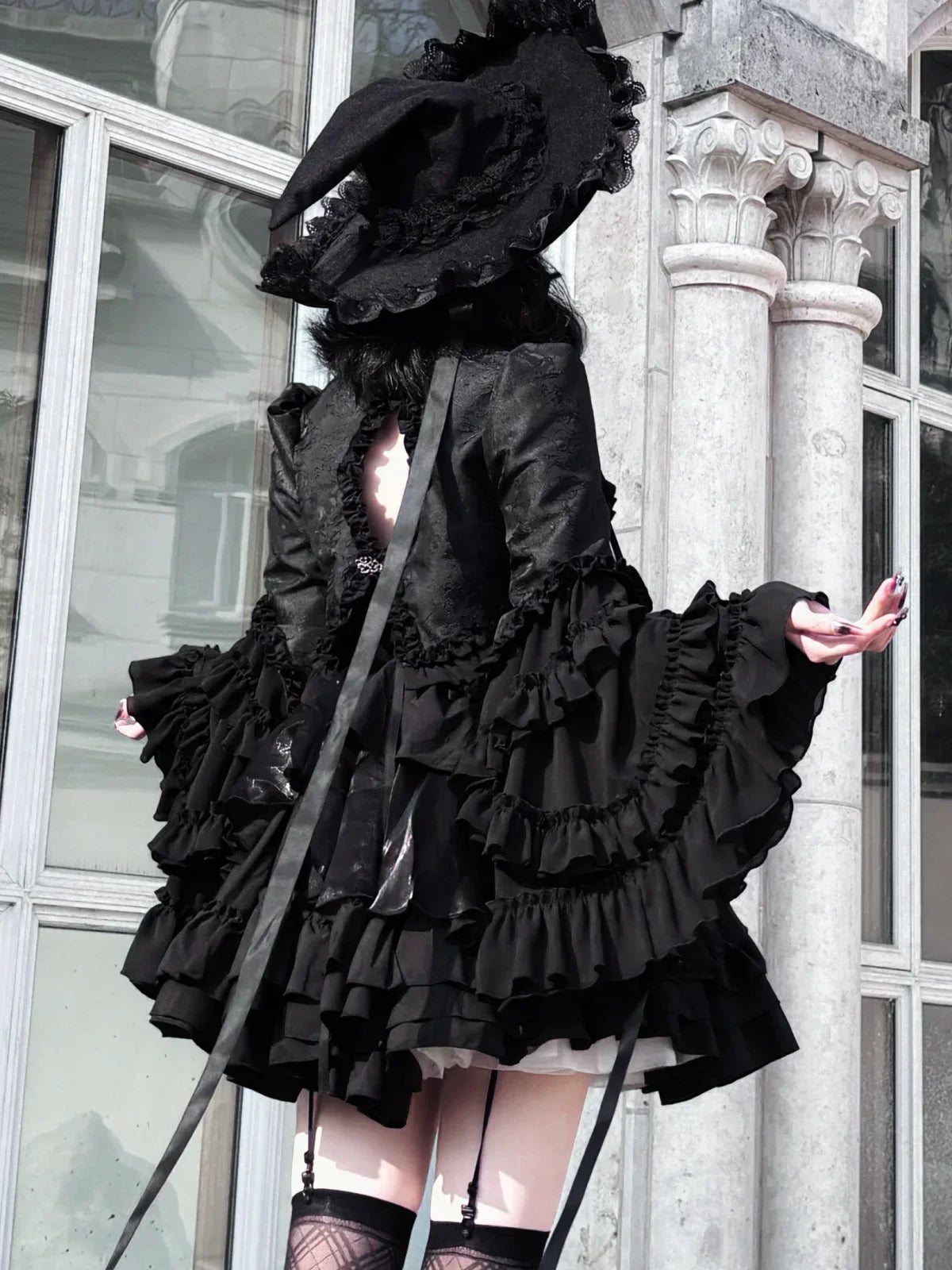 Gothic Horn Sleeve Ruffled Blouse