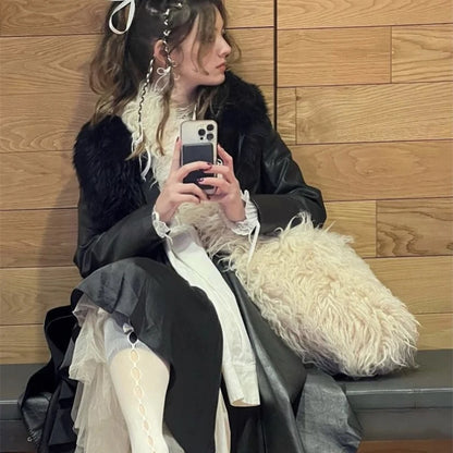 Large Capacity Crossbody Bag Faux Mongolia Sheep Fur Bags for Women Trend  Y2k Girl Harajuku Fluffy Furry Satchel Female