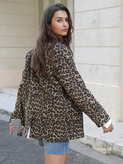Fall Leopard Print Jacket Blazer Women Lapel One Button Long Sleeve Loose Coat Female  Fashion All-matching New in Outwears