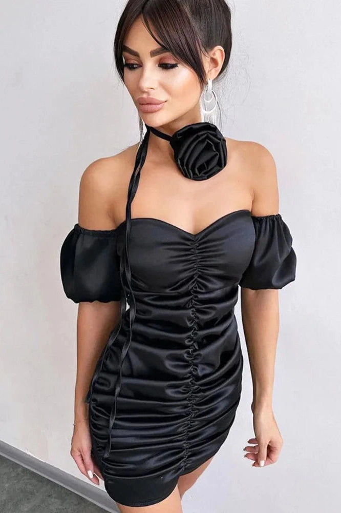 Strapless Pleated Slim Fit Mini Dress