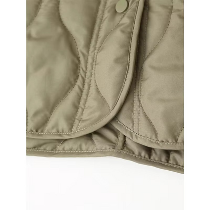 Abrigo acolchado con cuello redondo y botones para mujer, fácil de llevar | Ideal para otoño/invierno