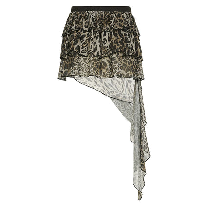 Hotsweet Irregular Tiered Cake Skirt Women Y2k Chic Leopard Print Gyaru Design Mini Skirt s New
