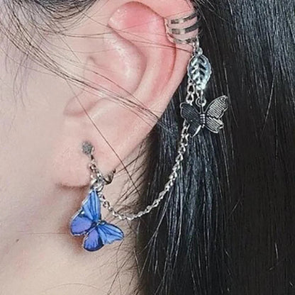 Punk Butterfly Ear Clip Liquid Metal Wing Ear Cuff No Piercing Earrings for Women and Girls
