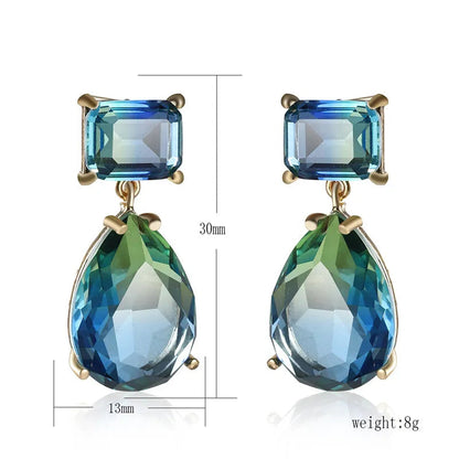 Luxury Blue Green Crystal Water Drop Earrings for Women by Lizakosht New Designer Jewelry