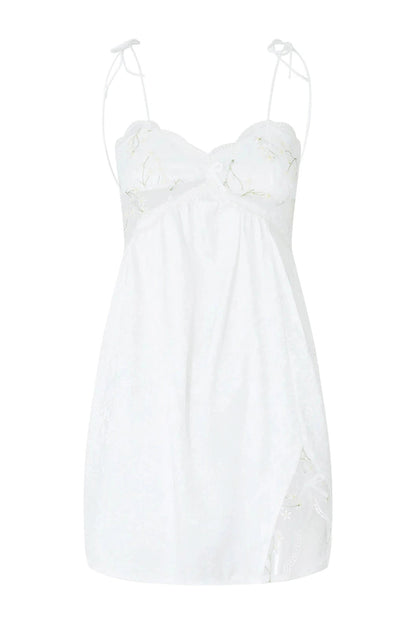 Sleeveless Lace Backless V Neck Mini Dress with Slit