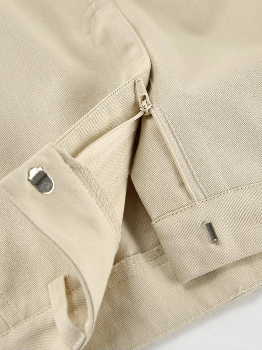 Khaki Classic Wide Leg Pant Women High Waist Pocket Loose Simple Trouser Autumn Winter Streetwear Fashion Casual Pants New
