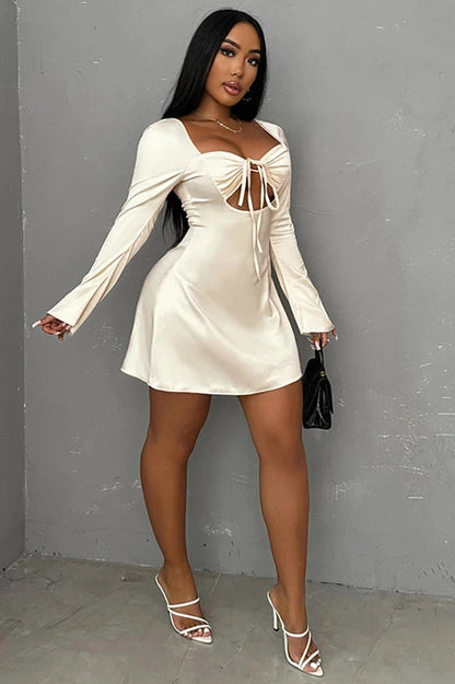 Elegant Hollow Out Long Sleeve Mini Dress