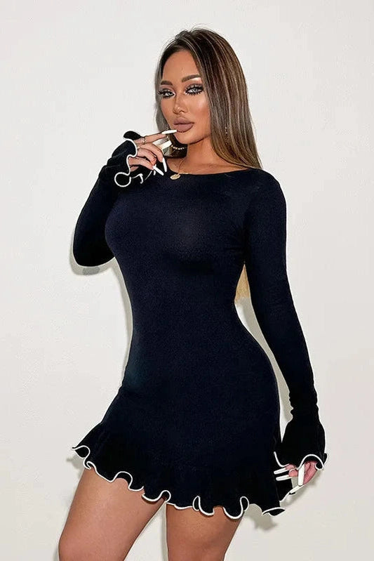 Elegant Long Sleezen Mini Dress