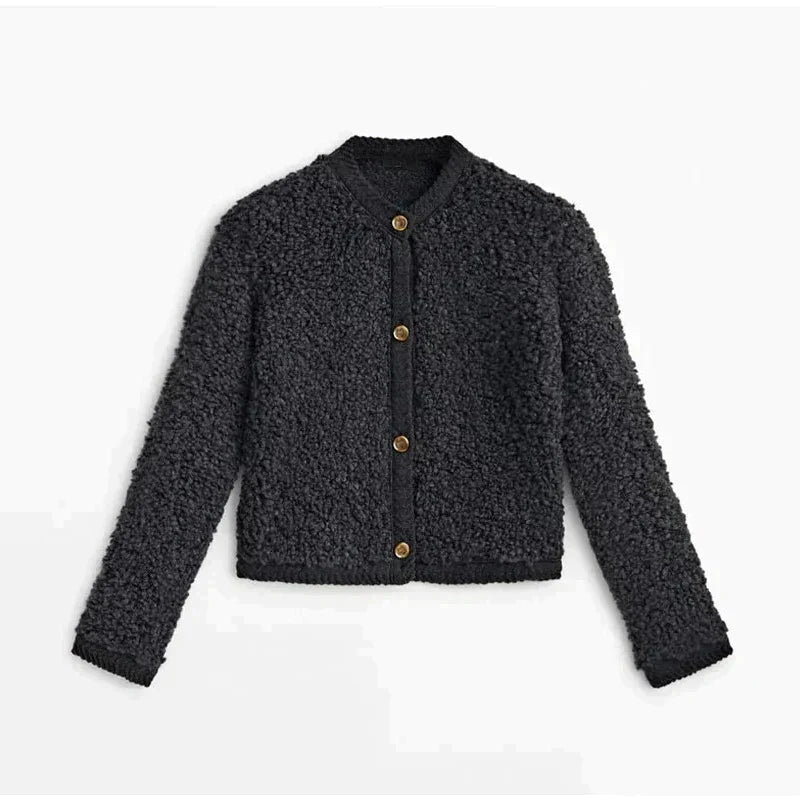 Cárdigan corto moderno de sherpa con botones para mujer | Ideal para otoño/invierno